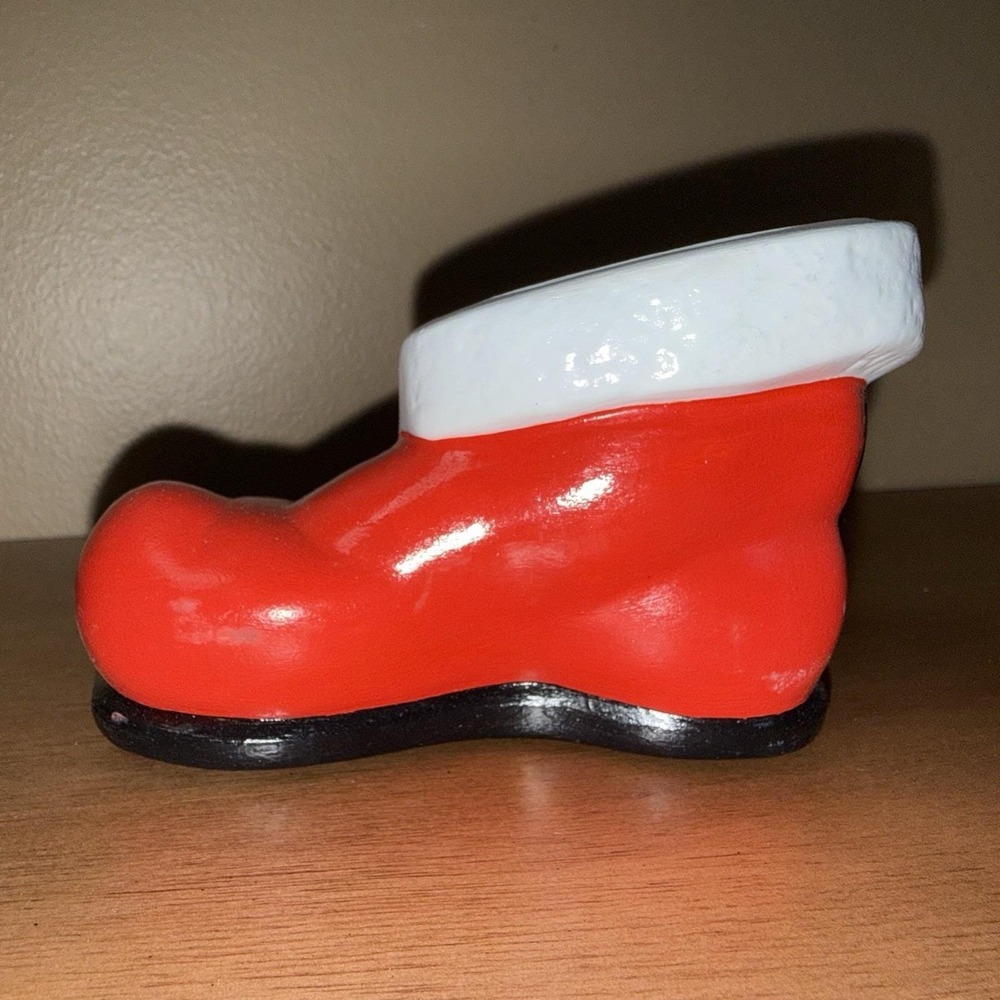 Vintage Ceramic Santa Boot Planter Christmas Candy Dish Red White Holiday Decor - Picture 4 of 6